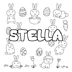 Coloriage prénom STELLA - décor Paques
