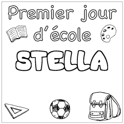 Coloriage prénom STELLA - décor Premier jour d'école