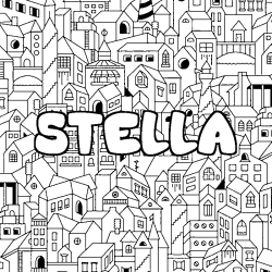 Coloriage prénom STELLA - décor Ville