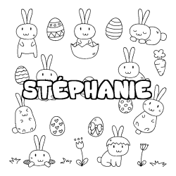 Coloriage pr&eacute;nom ST&Eacute;PHANIE - d&eacute;cor Paques