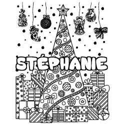 Coloriage ST&Eacute;PHANIE - d&eacute;cor Sapin et Cadeaux