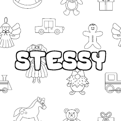 Coloriage pr&eacute;nom STESSY - d&eacute;cor Jouets
