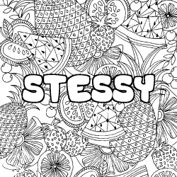 Coloriage pr&eacute;nom STESSY - d&eacute;cor Mandala fruits
