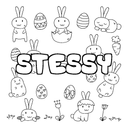 Coloriage pr&eacute;nom STESSY - d&eacute;cor Paques