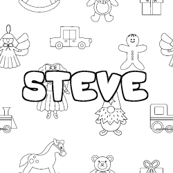 Coloriage prénom STEVE - décor Jouets