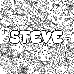 Coloriage prénom STEVE - décor Mandala fruits
