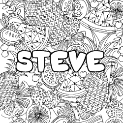 Coloriage pr&eacute;nom STEVE - d&eacute;cor Mandala fruits