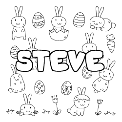 Coloriage pr&eacute;nom STEVE - d&eacute;cor Paques