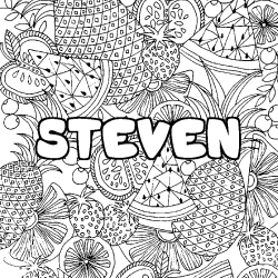 Coloriage prénom STEVEN - décor Mandala fruits
