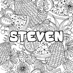 Coloriage pr&eacute;nom STEVEN - d&eacute;cor Mandala fruits