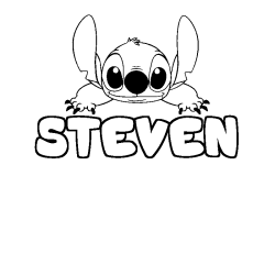 Coloriage prénom STEVEN - décor Stitch