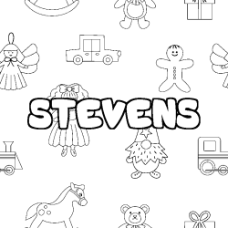 Coloriage prénom STEVENS - décor Jouets