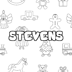 Coloriage pr&eacute;nom STEVENS - d&eacute;cor Jouets