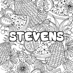Coloriage pr&eacute;nom STEVENS - d&eacute;cor Mandala fruits