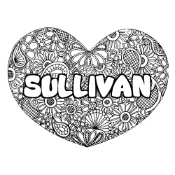 Coloriage prénom SULLIVAN - décor Mandala coeur