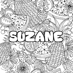 Coloriage pr&eacute;nom SUZANE - d&eacute;cor Mandala fruits