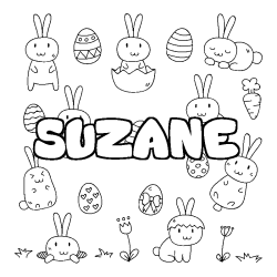 Coloriage pr&eacute;nom SUZANE - d&eacute;cor Paques