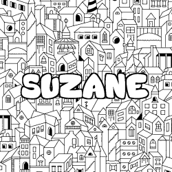 Coloriage pr&eacute;nom SUZANE - d&eacute;cor Ville