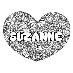 Coloriage prénom SUZANNE - décor Mandala coeur