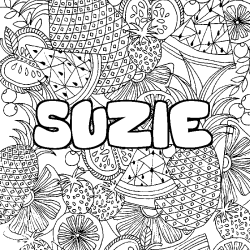 Coloriage prénom SUZIE - décor Mandala fruits
