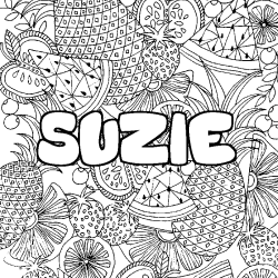 Coloriage pr&eacute;nom SUZIE - d&eacute;cor Mandala fruits