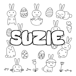Coloriage pr&eacute;nom SUZIE - d&eacute;cor Paques