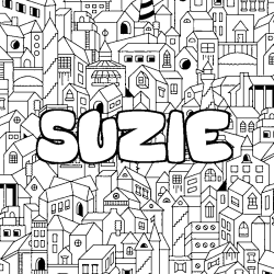 Coloriage prénom SUZIE - décor Ville
