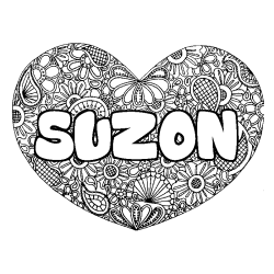Coloriage prénom SUZON - décor Mandala coeur