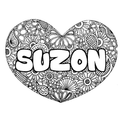 Coloriage pr&eacute;nom SUZON - d&eacute;cor Mandala coeur