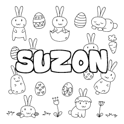 Coloriage prénom SUZON - décor Paques