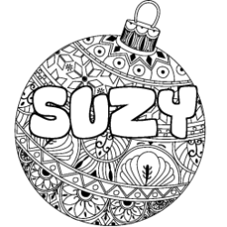 Coloriage pr&eacute;nom SUZY - d&eacute;cor Boule de No&euml;l