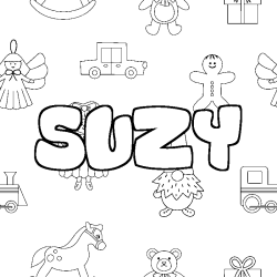Coloriage prénom SUZY - décor Jouets