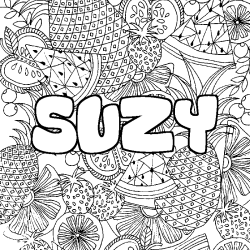 Coloriage prénom SUZY - décor Mandala fruits