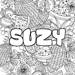 Coloriage pr&eacute;nom SUZY - d&eacute;cor Mandala fruits