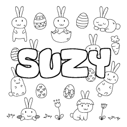 Coloriage pr&eacute;nom SUZY - d&eacute;cor Paques