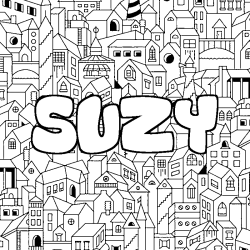 Coloriage prénom SUZY - décor Ville