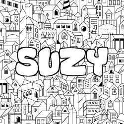 Coloriage pr&eacute;nom SUZY - d&eacute;cor Ville