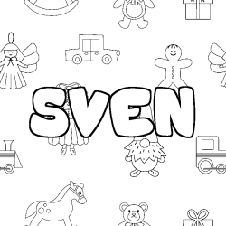 Coloriage pr&eacute;nom SVEN - d&eacute;cor Jouets