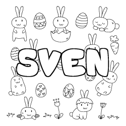 Coloriage pr&eacute;nom SVEN - d&eacute;cor Paques