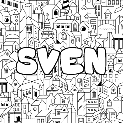 Coloriage prénom SVEN - décor Ville