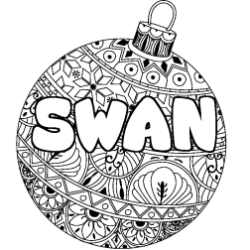 Coloriage pr&eacute;nom SWAN - d&eacute;cor Boule de No&euml;l