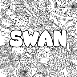 Coloriage pr&eacute;nom SWAN - d&eacute;cor Mandala fruits