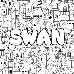 Coloriage pr&eacute;nom SWAN - d&eacute;cor Ville
