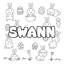 Coloriage prénom SWANN - décor Paques