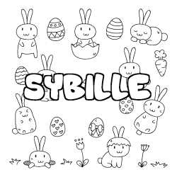 Coloriage pr&eacute;nom SYBILLE - d&eacute;cor Paques