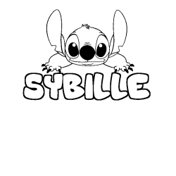 Coloriage prénom SYBILLE - décor Stitch