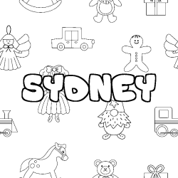 Coloriage pr&eacute;nom SYDNEY - d&eacute;cor Jouets