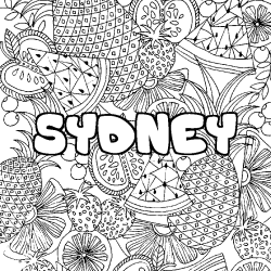 Coloriage pr&eacute;nom SYDNEY - d&eacute;cor Mandala fruits