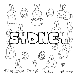 Coloriage pr&eacute;nom SYDNEY - d&eacute;cor Paques