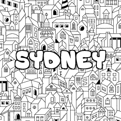 Coloriage pr&eacute;nom SYDNEY - d&eacute;cor Ville